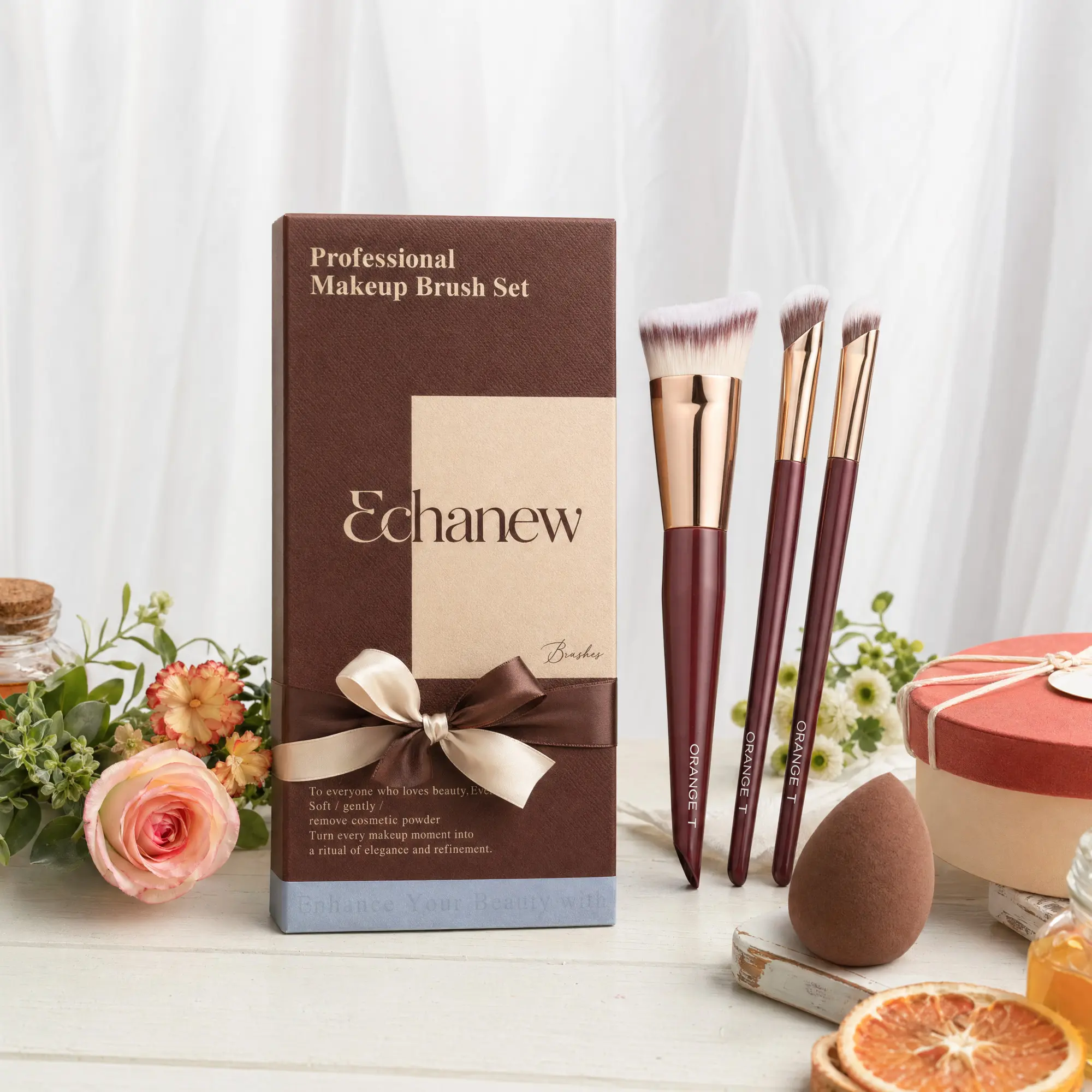 Echanew 4-Piece Nose & Face Contour Brush Set - Multi Pack Kit with Angled Stippling & Blending Tools for Seamless Sculpting with Cream or Powder