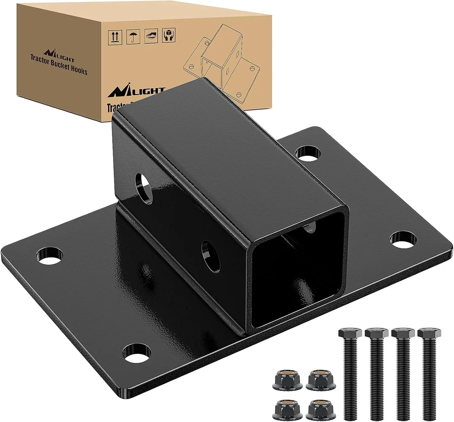 Nilight Drop Forged Steel Bolt-On Tractor Bucket Trailer Hitch, 2" Class 3 Rated Tow Receiver, 5/8" Pin Hole, 25573 lbs Capacity Vehicle Accessory, Rust-Resist Coat, MIG Welded Tow Anchor for Agriculture, UTVs, Vehicle Accessories