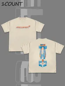 Men's Race Car Print Round Neck Tee, Regular Fit Casual Short Sleeve Crew Neck T-Shirt for Daily Wear, Men's Top for Summer, Tropical