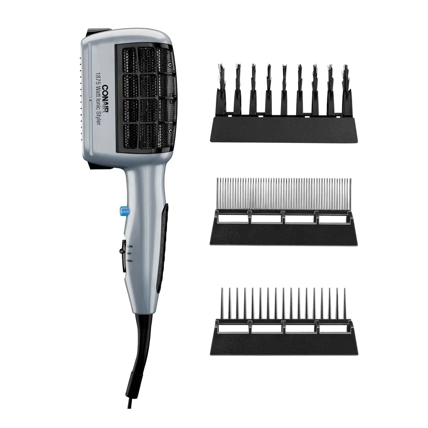 Conair 3-in-1 Ionic Hair Dryer - 1875W Personal Care Appliance with Brush, 3 Styling Attachments, Dual Voltage for Smooth Hair, Detangling
