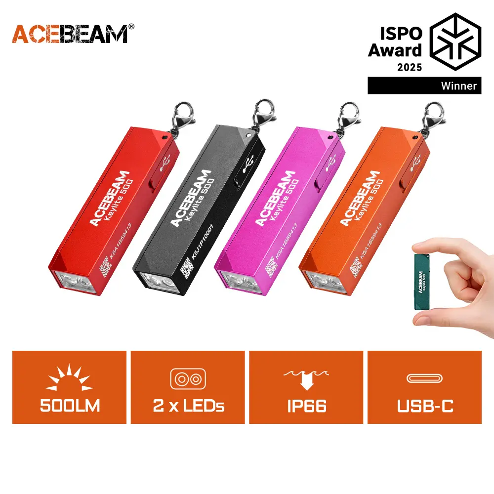 ACEBEAM Keylite Rechargeable LED EDC Flashlight - Bright Miniature Outdoor Gadget, 500 Lumen, 2.38in x 0.63in x 0.41in Slim Pocket-Ready, 19g Durable Aluminum Alloy Body, USB-C Rechargeable, 1H Charge, 1225cd, 12H Low Light Run, Camping Use