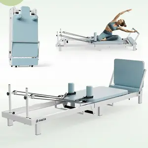 Foldable Pilates Reformer Machine with Music Wire Springs & Jump Board Home Workout Equipment Supports Up to 400lbs