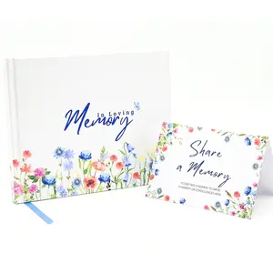 Upstart Decor Celebration of Life Guest Book, Floral Memorial Sign-In Book with Share a Memory Card, 100 Pages for 400+ Guests