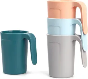 Reusable Plastic Cups (12 oz) - Set of 4 | Unbreakable Plastic Coffee Mugs with Handles | Dishwasher and Microwave Safe | BPA Free & Eco-Friendly | Ideal Drinking Cups for Kitchen