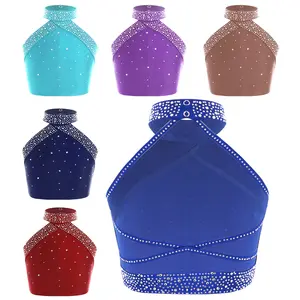 easyforever Girls Shiny Rhinestones Crop Top for Dancing Raves Festivals Halter Tank Top Vest