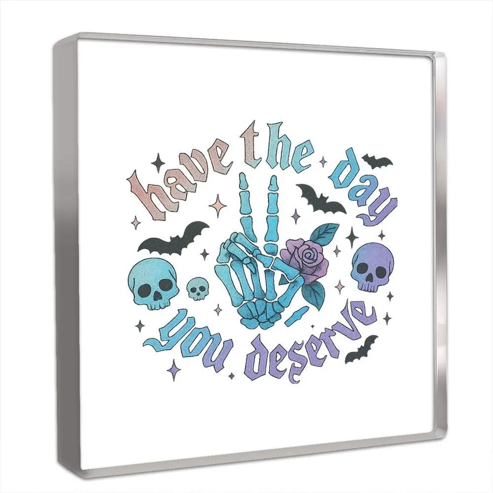 Square Acrylic Dark Style Ornament, Gradient Skull Hand, Rose, Bat, Star Design, Retro Tattoo Style, Unique Desk Decor Gift