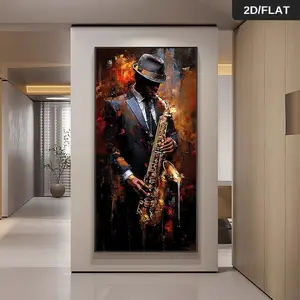 Modern Abstract Jazz Musician Saxophone Canvas Print, Unframed Wall Art for Living Room, Study, Bar, Home Decor, Vibrant Print, 2D Flat Design