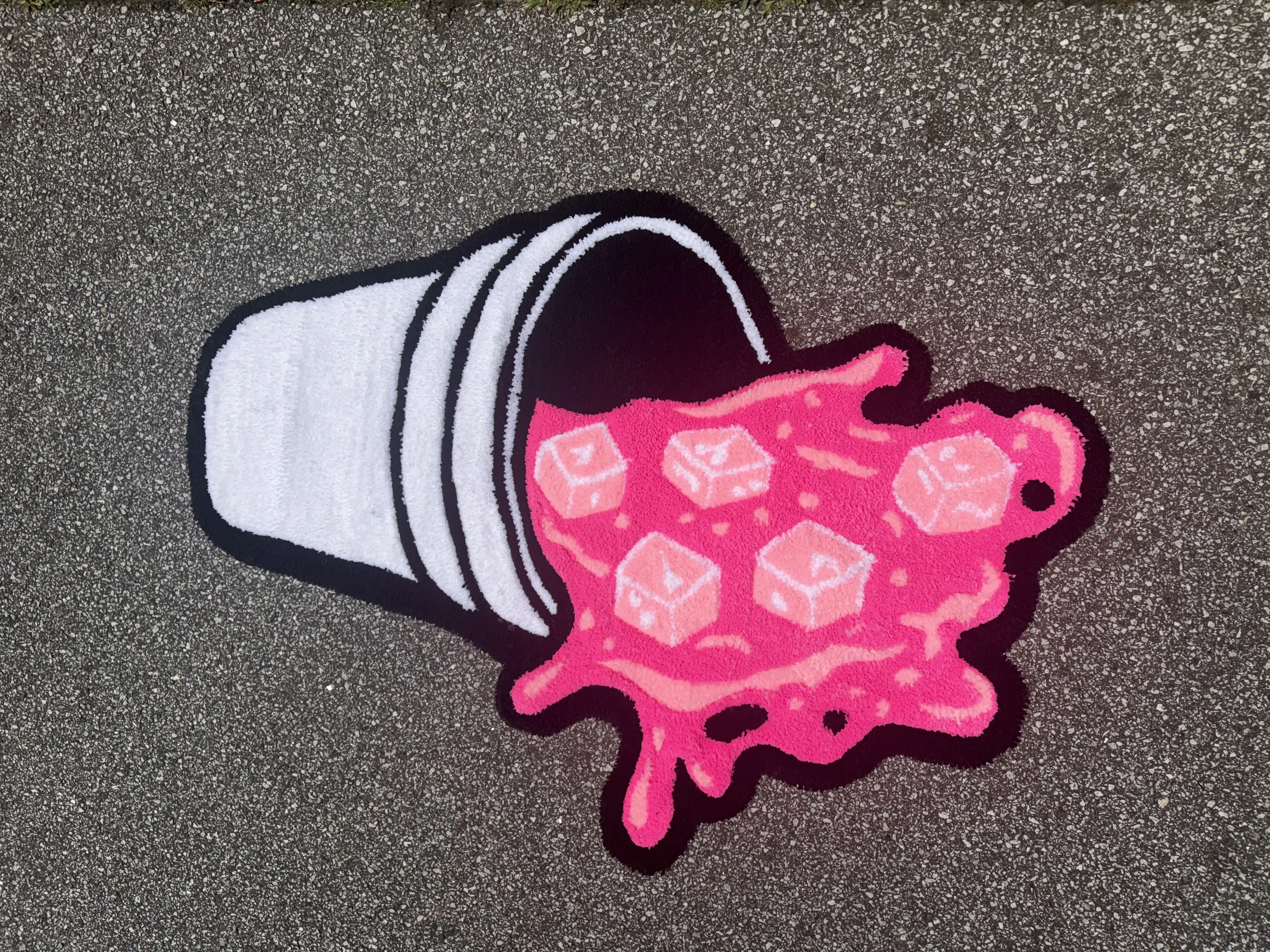 Spilled cup handmade rug in pink so soft with premium non-slip rug backing and clean finishing great wall and floor decor