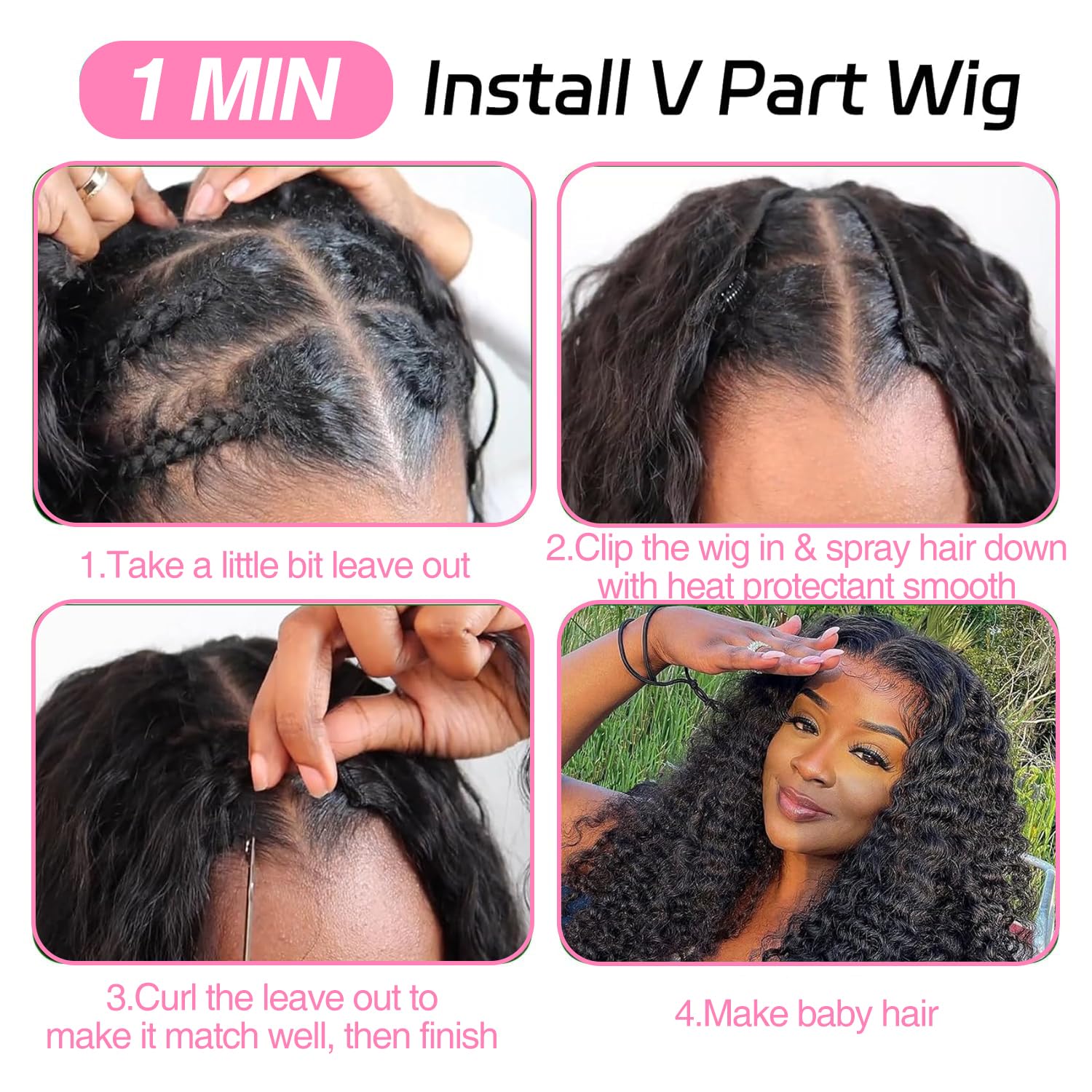 【Bye Bye Slip】 Bling Hair Deep Wave Wig V Part Human Hair Wigs with Drawstring Ready To Wear Invisible Knots Wig for Beginners Friendly All Day Secure