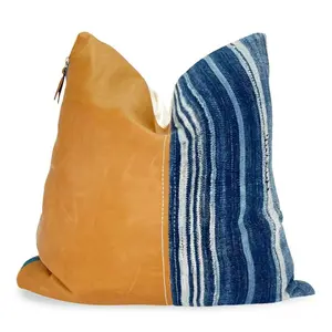 Leather & Indigo Accent Pillow Cushion