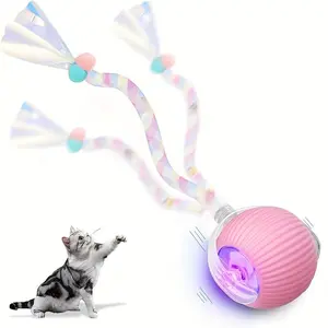Interactive Rolling Cat Ball Toy, Electric Cat Ball Toy, New Fast Self-Rolling Ball Cat Toy on Carpet, Smart Interactive Automatic Cat Toy Ball As Gift, with Elastic Net Tail Moving Cat Toy