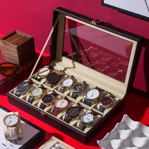 Luxury Watch Box Storage Display Case with Glass Lid and Lockable Faux Leather, Suitable for Men and Women, Jewelry Collection Gift Box