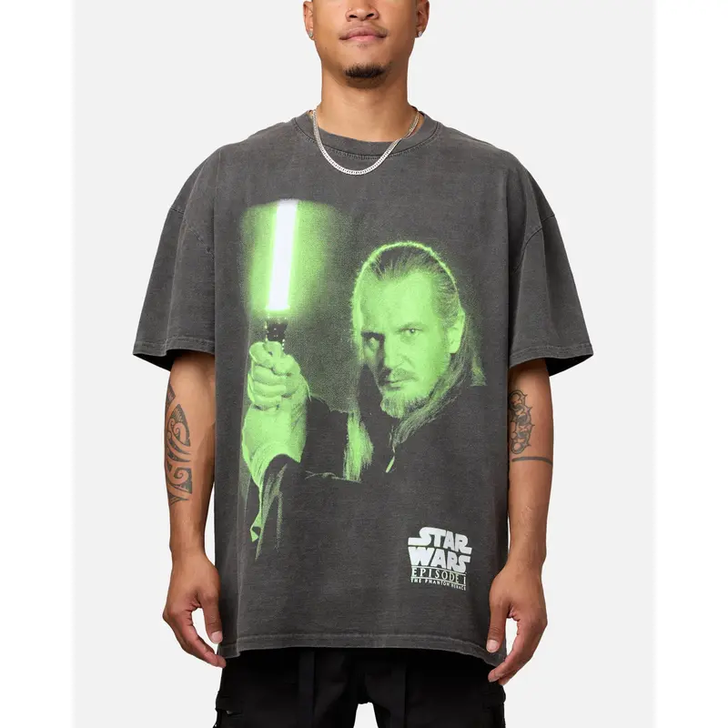 Star Wars Qui Gon Jinn Heavyweight T-Shirt Black Wash