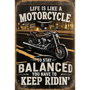 Palette&Wall "Life is Like a Motorcycle – Keep Ridin’" Tin Sign – 8x12 Inch Vintage Biker Wall Decor – Inspirational Retro Metal Sign for Garages, Man Caves & Motorcycle Lovers