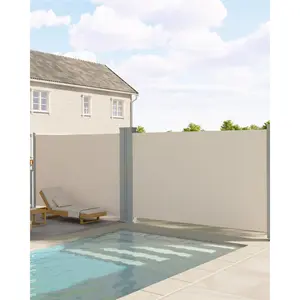 Garvee 71''x236'' Double Side Retractable Awning with 280g Polyester Fabric, Rainproof and UV-Proof Folding Privacy Screen for Deck, Patio, and Pools in Beige