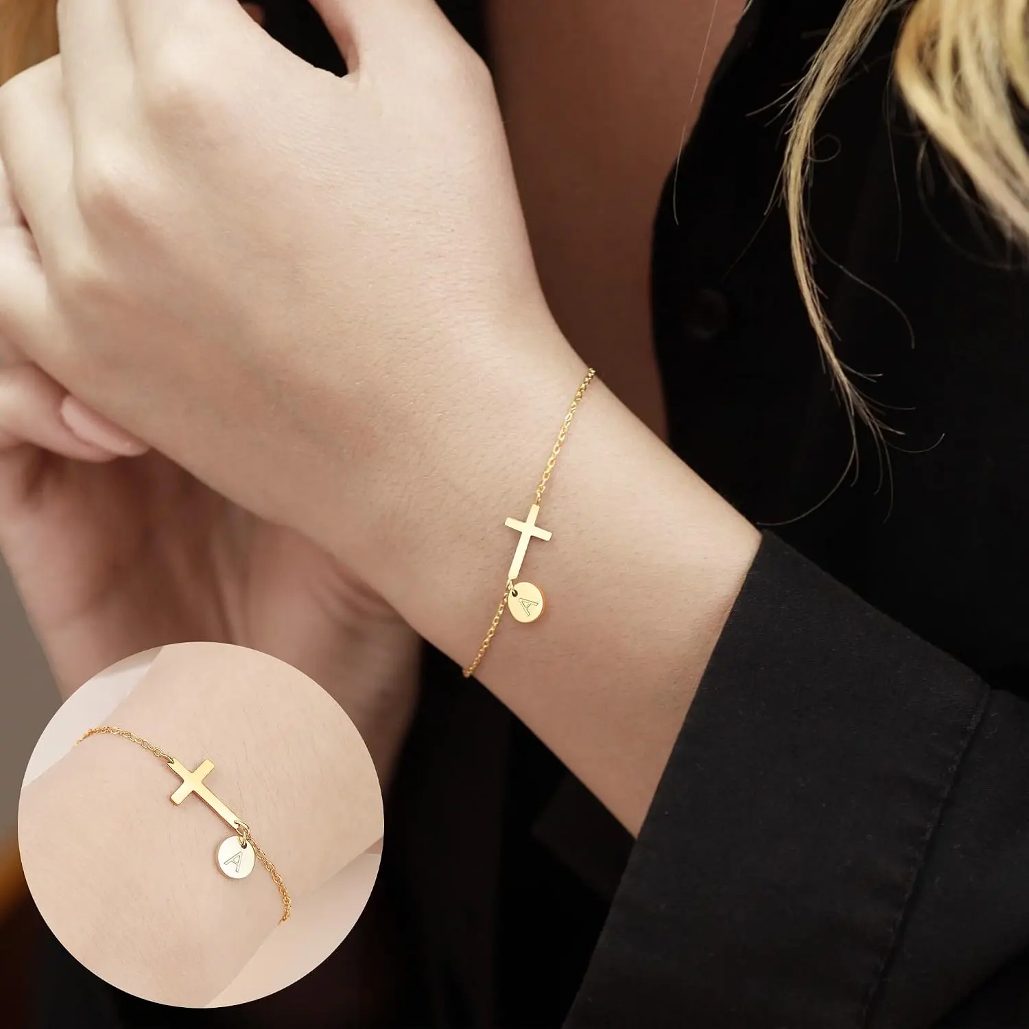 Stocking Stuffers for Teens Women, Cross Bracelet for Women Graduation Gift Dainty Cross Bracelet with Initials Christian Gifts for Women Teen Girl Gift Confirmation Baptism Religious Jewelry Birthday Mothers Day Gifts