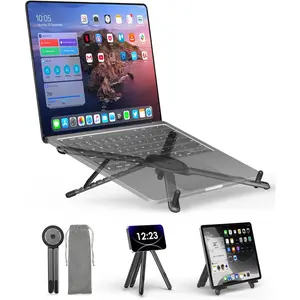 Foldable Stand for Mobile Phones Tablets Laptops, Aluminum Alloy Magnetic Riser, 8-Level Adjustable Height, Multi-Functional Portable Travel Holder