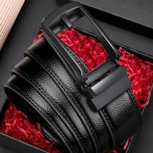 Fake pin buckle blet Men's Preppy Style Automatic Buckle Belt, Large Size Second Layer Cowhide Leather with Alloy Buckle-B137-C15