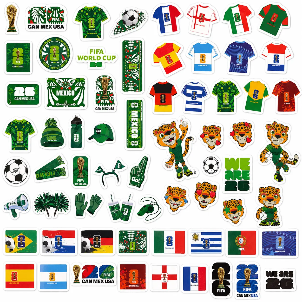 Official FIFA World Cup 2026 Mexico Soccer Stickers, El Mundial Fútbol Fan Decals with Trophy Mascot Flags, Waterproof Stickers for Water Bottle Laptop Phone, Mexico Party Favors, USA CAN MEX Collection