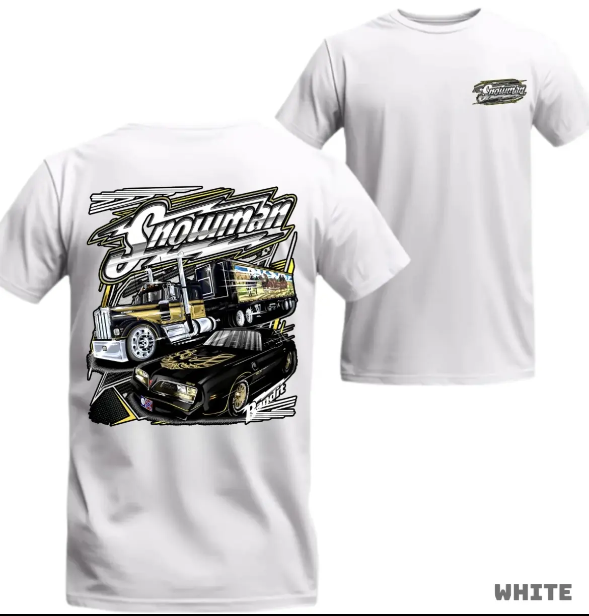 Men's Vintage Smokey And The Bandit Snowman Graphic Tee - 100% Cotton Cozy Unisex Fitted Top, Colorful Screen Print, Twist Design, Everyday Streetwear Outfits, Movie Fan Gift, Jacket Pairing Compatible, Casual Menswear, Tops, Cargo Pants, Apparel, Style,