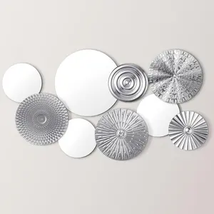 9 Mirror Wall Decor Metal Round Home Art Decorative Modern Circle| Decorative Wall Mirrors Living Room Bedroom Decoration for Living Room Office