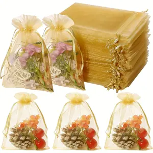 50/100pcs Lemon Organza Bags with Drawstring, Polyurethane Sheer Pouches for Wedding, Birthday, Housewarming Gifts with Twine