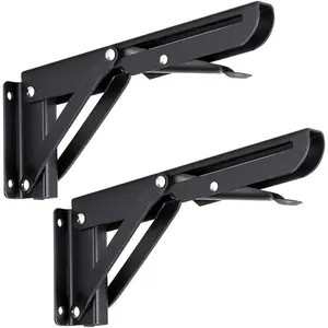 2Pcs  Sturdy Folding Shelf Brackets - Heavy Duty Black Metal Triangle Table Bench Folding Shelf Bracket,Folding Shelf Hinge Wall Mounted