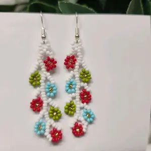 Beaded Flowered Earrings for Summer,  Beaded Design with Multicolor Color Beads