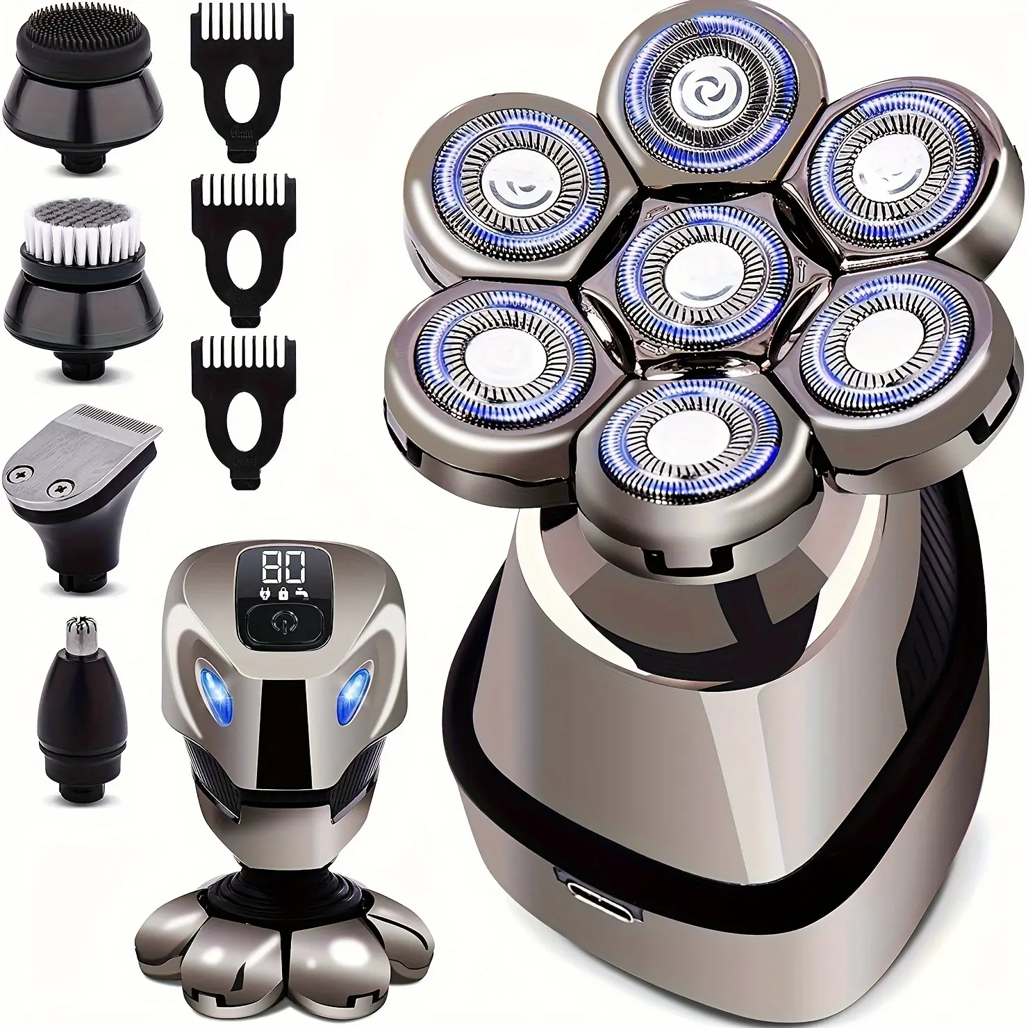5-in-1 Electric Shaver for Men  Shave Your Beard & Head | Perfect for Home, Car & Travel!Bald Head Shaver,7D Head Shaver,Rotary Shaver,Waterproof Electric Razor,Men's Grooming Gift