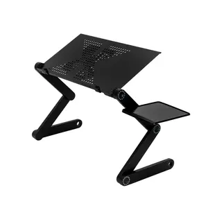 360-Degree Rotation Multifunctional Portable Folding Table with Fan & Mouse Black Adjustable Legs Anti-Skid Buckles Built-in Fan No Assembly Required