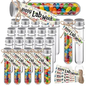 20 Sets 2026 Lab Week Gifts Bulk 45ml Plastic Test Tube with Cap Happy Lab Week Tags Microbiology Gifts for Laboratory Worker Staff Phlebotomist Labs Tech