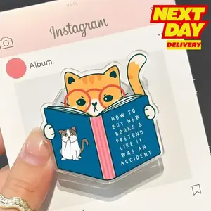 Book Lover Cat MagSafe Phone Grip | Kawaii Reading Cat Magnetic Phone Holder Stand | Cute Reader Phone Accessory Gift