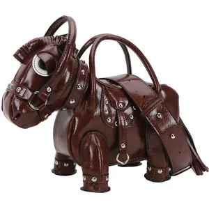 Creative 3D Horse Shaped Handbag for Women, Punk Studded PU Leather Animal Crossbody Bag, Unique Top-Handle Purse