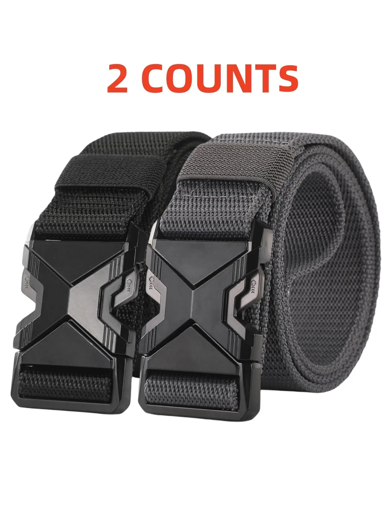 2-Piece Set Men's Adjustable Tactical Waist Belts, Durable Nylon Strap with Safety Plastic Buckle, Textured Design Belts for Outdoor & Casual Use, Web Belt