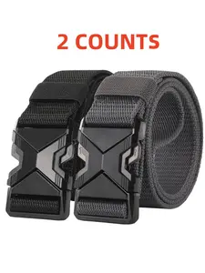 2-Piece Set Men's Adjustable Tactical Waist Belts, Durable Nylon Strap with Safety Plastic Buckle, Textured Design Belts for Outdoor & Casual Use, Web Belt