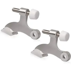 2 Pack Hinge Pin Door Stopper Brushed Satin Nickel - Adjustable Heavy Duty Hinge Pin Door Stop with White Rubber Bumper Tips