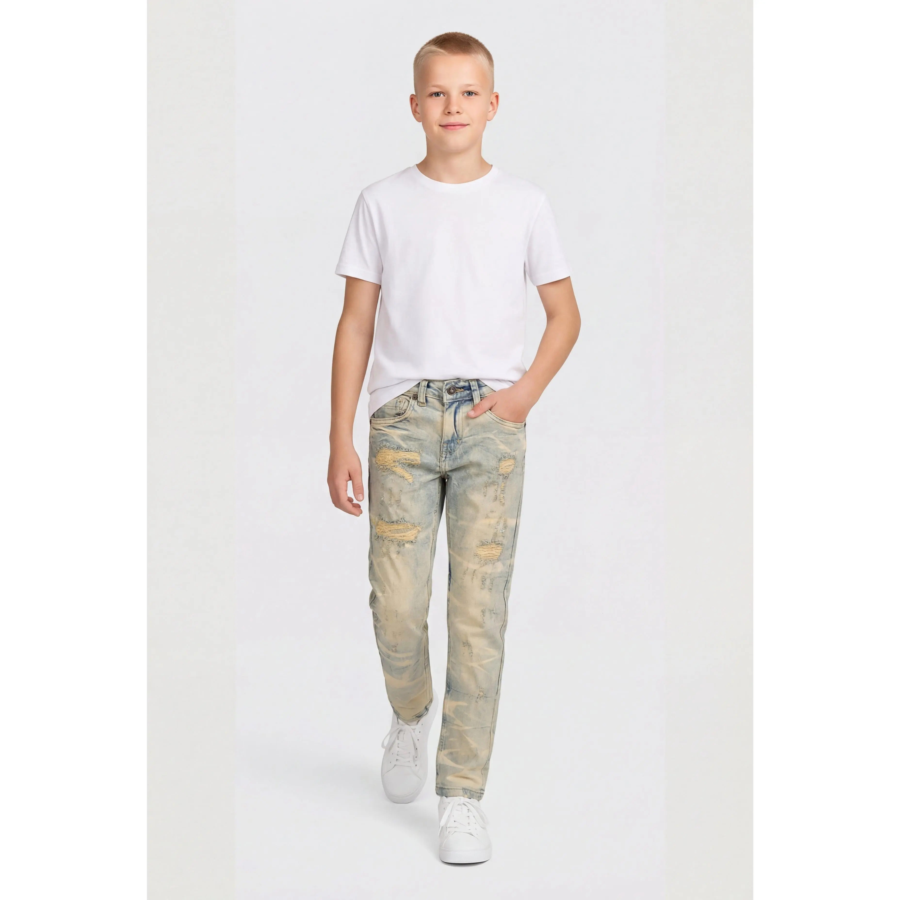Boys Distressed Whiskered Skinny Jeans