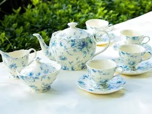 Blue Rose Toile Fine Porcelain 11-Piece Tea Set