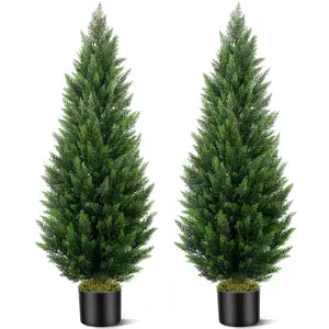 2 Pack Faux Cedartree Artificial Topiary Plants Cypress Wood Fall Decor 3Ft 4Ft 5Ft Sizes for Outdoor Courtyard Front Porch Decor All Year Green Aestheticroomdecor Ideal for Christmas Decorative