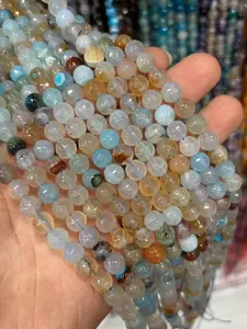 8mm Natural Stone Light Blue Ghost Lucky Multiblue Agate Beads, Hole Design for Stringing, DIY Jewelry Making, Craft Supplies, Sewing Accessories