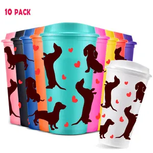 Dachshund Pattern Coffee Cup with Lid, 16oz/475ML Plastic Tumbler, Party Water Bottle, Iced Coffee Cup, Holiday Party Gifts, Drinkware, Stylish Drinkware