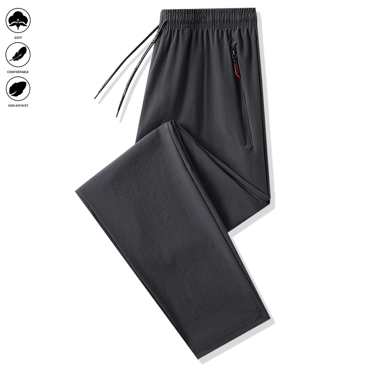 4-piece solid-color versatile men's athletic trousers with zipped pockets, elastic drawstring waist design, comfortable and skin-friendly outdoor trousers, soft fitness jogging pants, fitted sweat-absorbing lightweight breathable sports pants