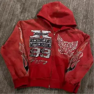 2025 Street Hip-Hop Printed Hooded Sweatshirt - Unisex Black & Red Zipper Jacket - Harajuku Casual Sweater, Urban Streetwear comfortable long sleeve season wear mud wash denim designer clothing az fashion skull hoodie men summerwe(Sheets)