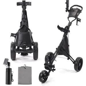 3 Wheel Golf Push Cart, Lightweight Push Cart Golf -Click Folding, Adjustable Height Pushcart for Golf Bags, Compact Design for Ladies, Junior Golfers
