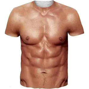 Men's Funny 3D Muscle Printed Short Sleeve T-Shirt, Realistic Bodybuilder Graphic Casual Summer Tee all over print tee