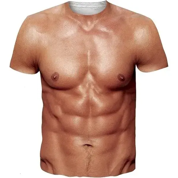 Men's Funny 3D Muscle Printed Short Sleeve T-Shirt, Realistic Bodybuilder Graphic Casual Summer Tee all over print tee