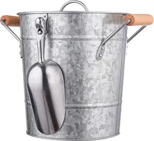 Royalty Art Vintage Ice Bucket with Lid, Scoop, and Carry Handles for Parties, Backyard Barbecues, Picnics, and Camping, Heavy Duty Galvanized Steel for Outdoor Bar Use Kitchen Indoor Utensils