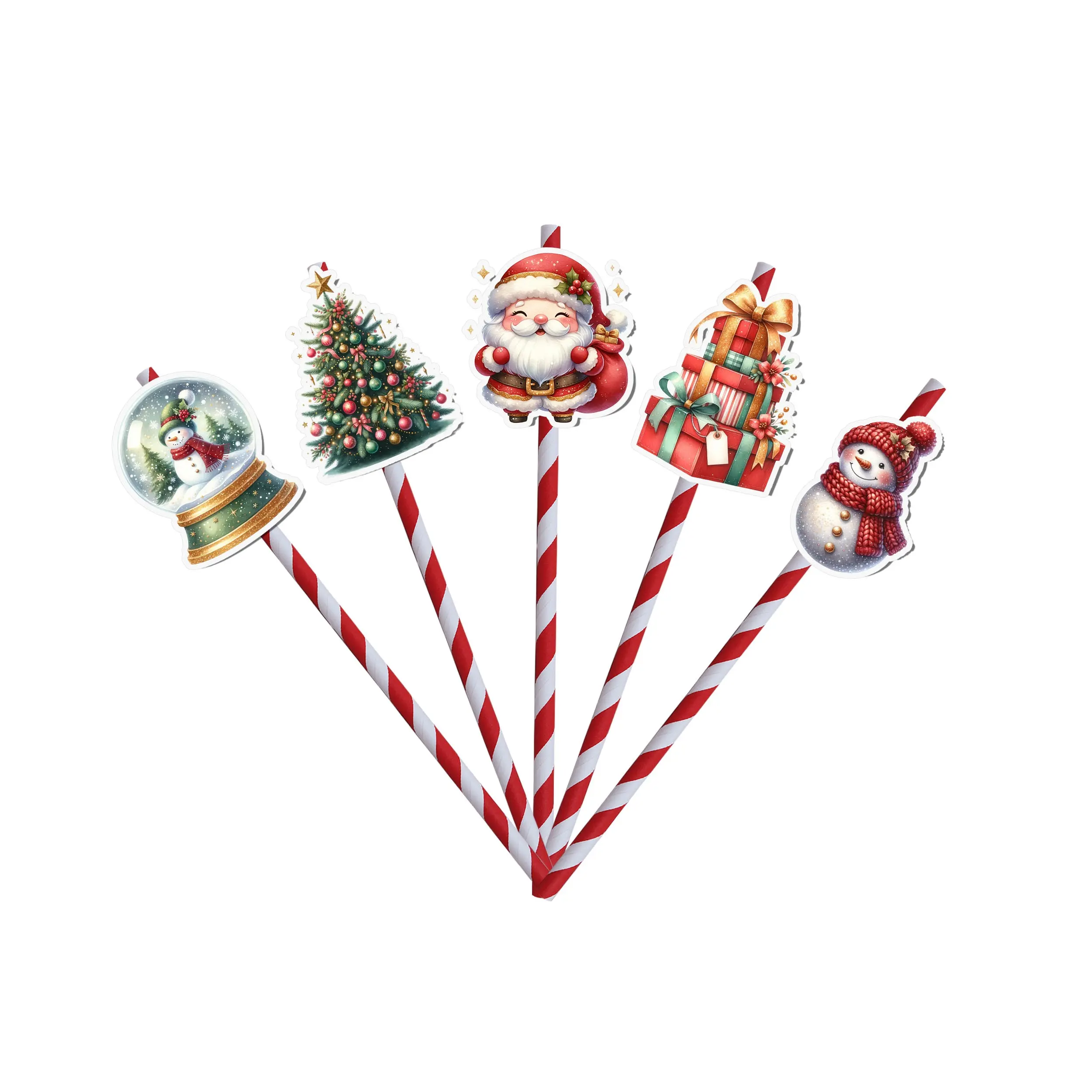 Christmas Santa & Snowman Straws 10 PCS - Festive Drink Decor