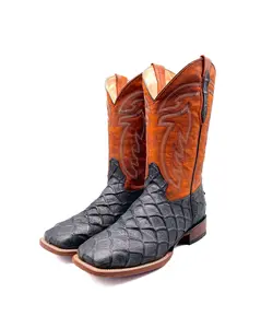 Cowboy Boot Rustic Black Prirarucu Fish
