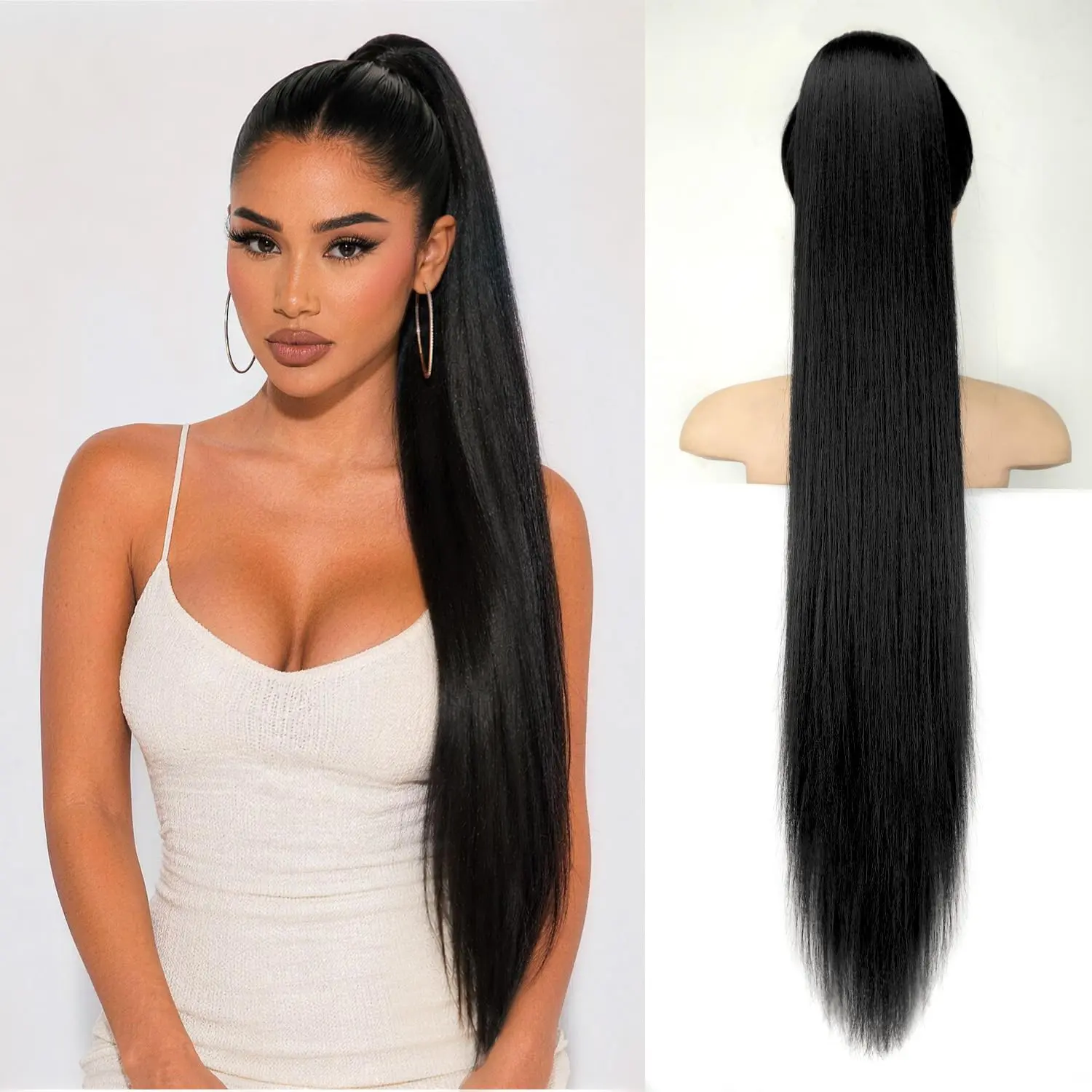 Claw Clip Ponytail Extension for Women, 30 in Heat-Resistant Synthetic Long Straight Hairpiece, Black Fashion Hair Accessory, 30 Inch Extensions